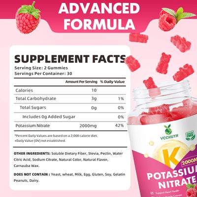 VCCHUYH Potassium Gummies for Women Men, High Dose Potassium Supplement 2000mg Supports Muscle Cramps Electrolyte Balance, Raspberry Flavor 60 Count