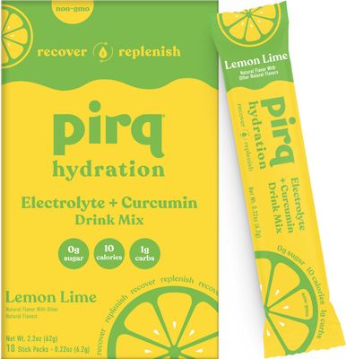 Pirq Hydration - Lemon Lime - Hydration Powder Packets Electrolyte Drink Mix Curcumin B Vitamins Zero Sugar Keto Friendly 10 Sticks