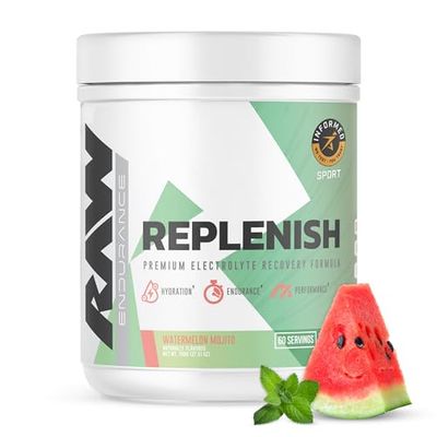 RAW Replenish, Premium Electrolytes Powder Recovery Formula - Flavored Electrolyte Drink Mix Supplement for Hydration, Replenishment, Endurance Performance (60 Serving, Watermelon Mojito)