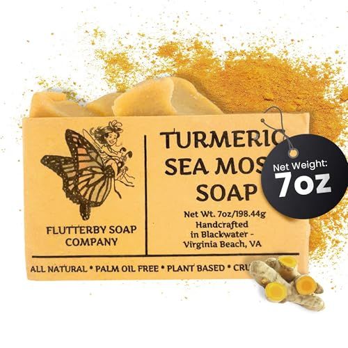 MG Windward Trading LLC Handmade All Natural Sea Moss Soap - Organic Turmeric Sea Moss Soap Bar - 7oz Large Sea Moss Soap - Plant Based Sea Moss Soap for Face - Sea Moss Soap for Varicose Veins