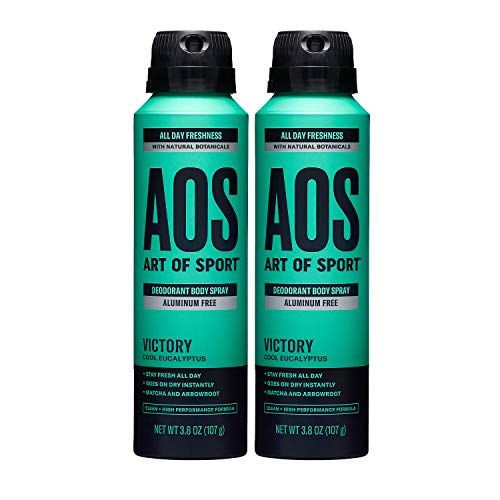 Art of Sport Men&#39;s Body Spray Deodorant, Aluminum Free, Eucalyptus Fragrance, Made with Natural Botanicals, Moisturizing Tea Tree Soap, Victory Scent, 3.8 Ounce (2 Pack)