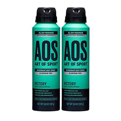 Art of Sport Men&#39;s Body Spray Deodorant, Aluminum Free, Eucalyptus Fragrance, Made with Natural Botanicals, Moisturizing Tea Tree Soap, Victory Scent, 3.8 Ounce (2 Pack)