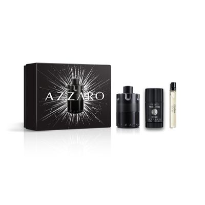 Azzaro The Most Wanted Eau de Parfum Intense - Seductive Mens Cologne Gift Set - 3-Piece Set Includes Full Size Fragrance (100ml) Travel Size Spray (10ml) Deodorant Stick (77g) - Gifts for Men