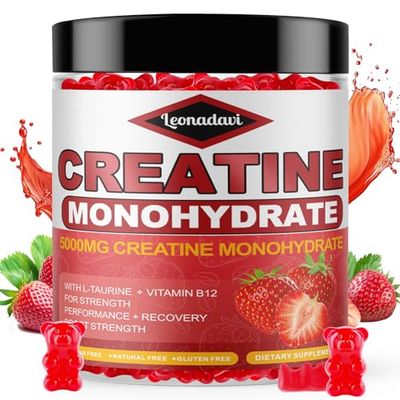 Creatine Monohydrate Gummies 6200mg for Men Women - 120 Count Advanced Formula WL-Taurine Vitamin B12 for Muscle Strength, Muscle Builder, Energy Boost, Pre-Workout Supplement -Strawberry