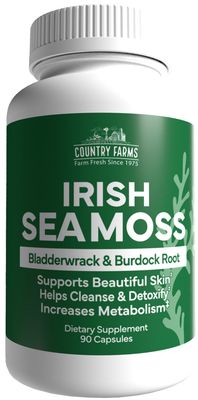 COUNTRY FARMS Irish Sea Moss Capsules, Supports Beautiful Skin, Immune Support, Promotes Healthy Gut, Radiant Skin and Natural Energy Levels, Burdock Root, Irish Moss and Bladderwrack, 90 Capsules