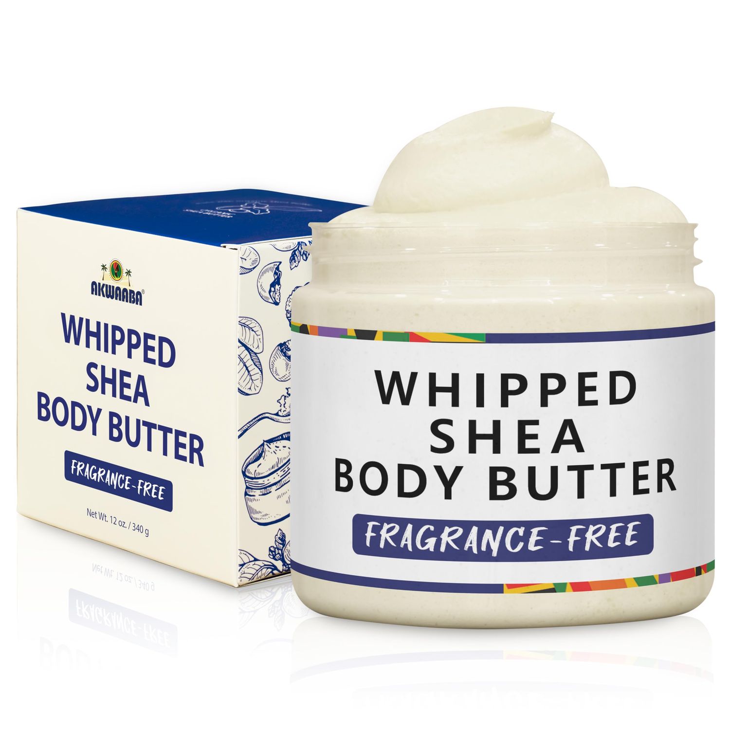 AKWAABA New Whipped Shea Body Butter (Fragrance-Free) - Moisturizes, Glows Softens Skin Natural Raw Shea Butter For Dry Skin 12 oz 340 g