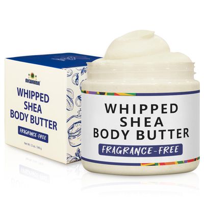 AKWAABA New Whipped Shea Body Butter (Fragrance-Free) - Moisturizes, Glows Softens Skin Natural Raw Shea Butter For Dry Skin 12 oz 340 g