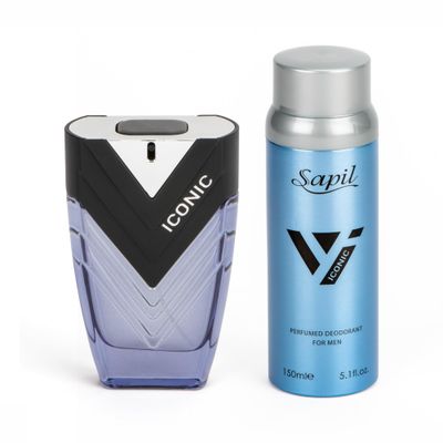 Sapil Perfumes Iconic for Men Giftset - Long lasting, Enticing scent for everyday from Dubai - Aromatic Woody scent - EDP 3.4 Oz (100ml) Deo 5.1 oz (150ml)