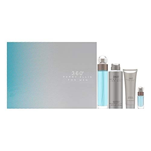 Perry Ellis 360 By Perry Ellis for Men - 4 Pc Gift Set 3.4oz Edt Spray, 6.8oz Deodorizing Body Spray, 3.0oz Shower Gel, 0.25oz Edt Spray, 4count