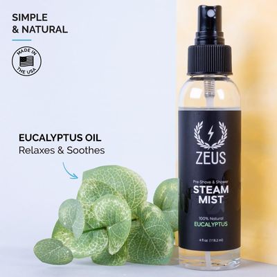 ZEUS Natural 100 Eucalyptus Essential Oil Shower Steam Mist, Aromatherapy Spray for Room, Bath, Congestion Pre-Shave, Sauna Spa Steam Mist (MADE IN USA) 4 oz.