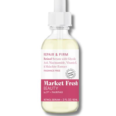Market Fresh Beauty Retinol Repair Firm Serum with Niacinamide, Glycolic, Ferulic Acid Fragrance-Free 2 fl oz