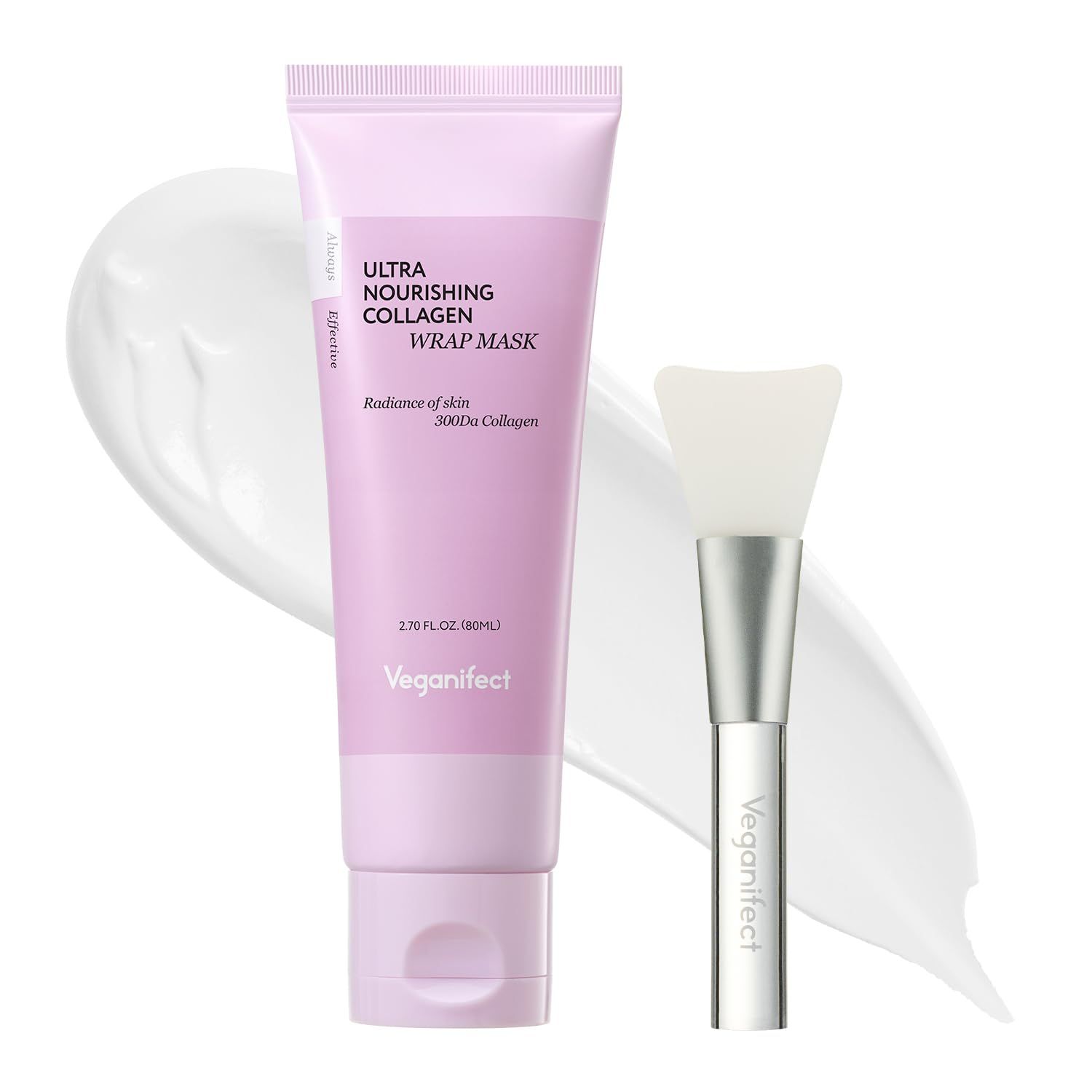 VEGANIFECT Collagen Overnight Wrapping Facial Mask with Jelly Brush, For Elasticity Improving, Hydrating, Firming, Collagen Peptide, Glass Skin, Korean Skin Care (2.70 Fl Oz)