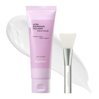VEGANIFECT Collagen Overnight Wrapping Facial Mask with Jelly Brush, For Elasticity Improving, Hydrating, Firming, Collagen Peptide, Glass Skin, Korean Skin Care (2.70 Fl Oz)