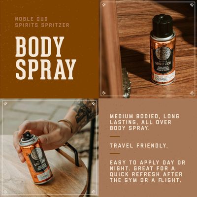 18.21 Man Made Mens Spirits Spritzer Noble Oud, 3.4 oz. - Long-Lasting All Over Body Spray with Masculine Aromatics - Gifts for Him