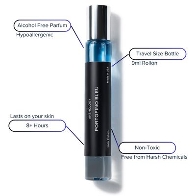 Anthology Portofino Bleu Roll on Perfume Oil 0.3 oz 9 ml Citrus, Mint Vanilla Notes Alcohol free fragrance, travel size rollerball