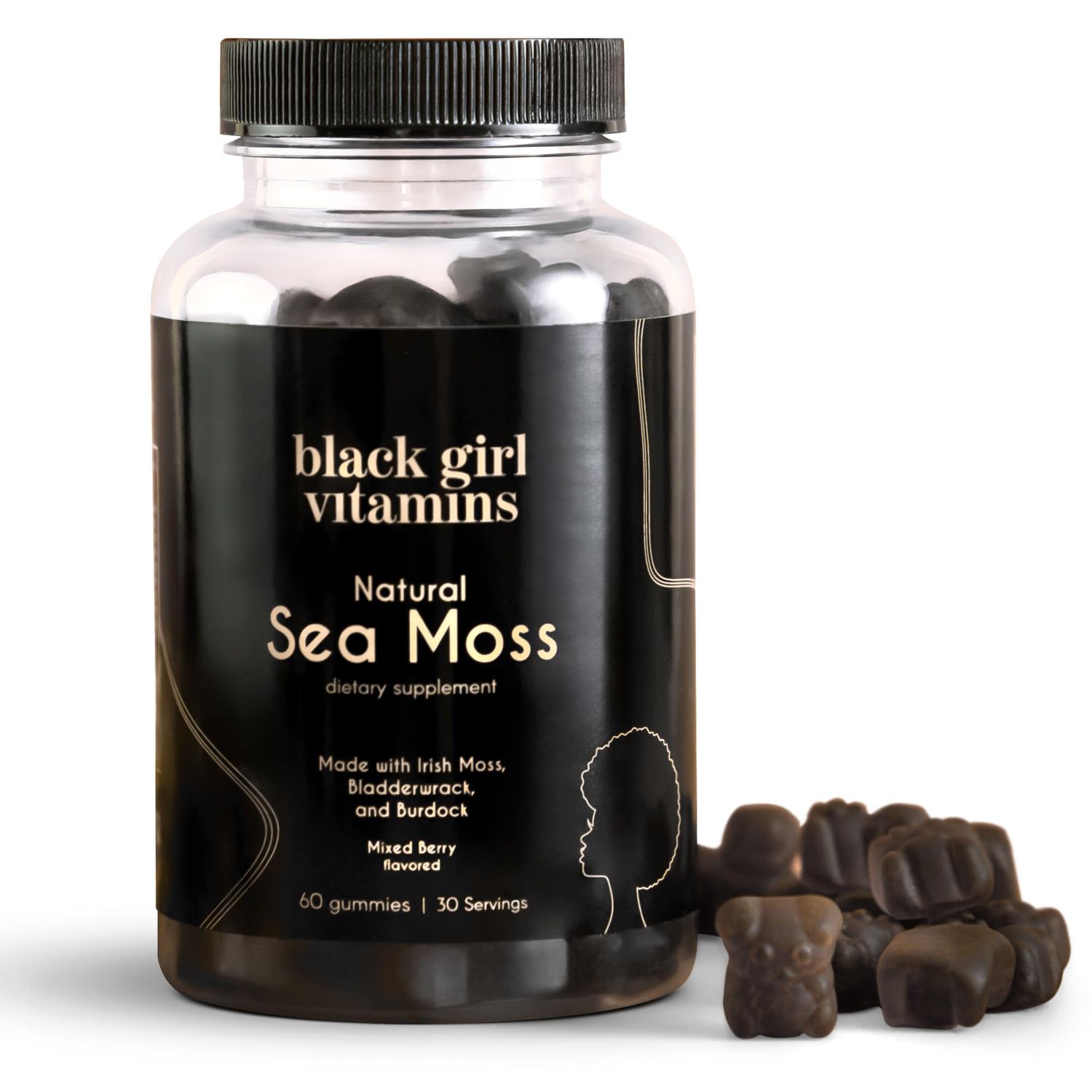 Black Girl Vitamins Sea Moss Gummies - Irish SeaMoss with Bladderwrack Burdock - 60 Count