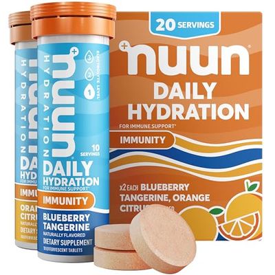 Nuun Immunity Electrolyte Tablets with Vitamin D, C, E, A, Ginger, Elderberry, Magnesium 4 Other Essential Electrolytes, Vegan, Blueberry Tangerine Orange Citrus, 2 Pack (20 Servings Total)