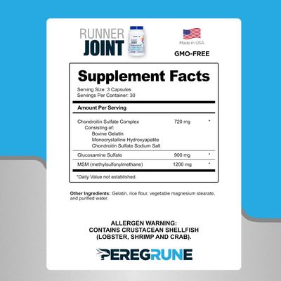 PEREGRUNE Runner Joint Support Supplement - Healthy Knees, Back, Cartilage, Joints - Glucosamine Chondroitin MSM- GMP Certified Running Supplements and Joint Support for Athletes - 90 Capsules