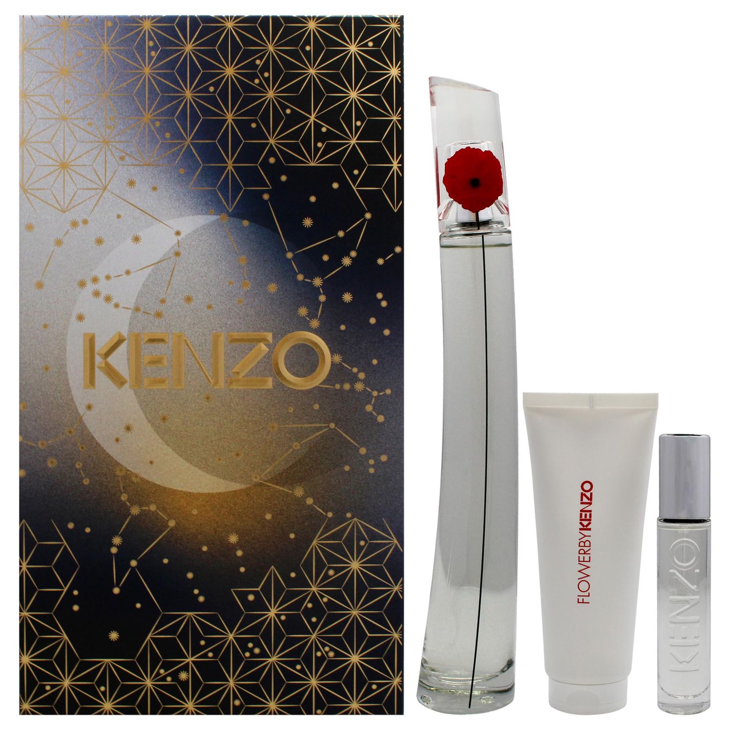 Kenzo Flower for Women - 3 Pc Gift Set 3.3oz EDP Spray (Refillable), 0.3oz EDP Spray (Refillable), 2.5oz Body Milk