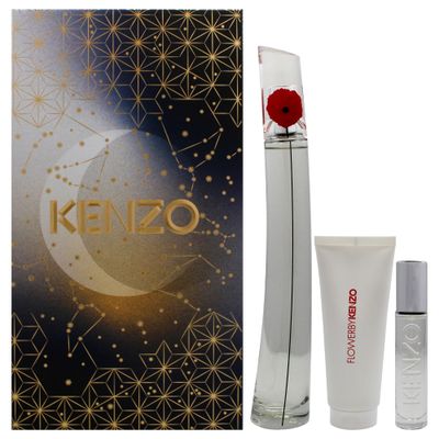 Kenzo Flower for Women - 3 Pc Gift Set 3.3oz EDP Spray (Refillable), 0.3oz EDP Spray (Refillable), 2.5oz Body Milk