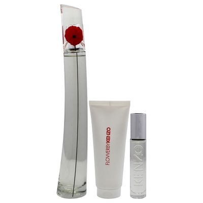Kenzo Flower for Women - 3 Pc Gift Set 3.3oz EDP Spray (Refillable), 0.3oz EDP Spray (Refillable), 2.5oz Body Milk