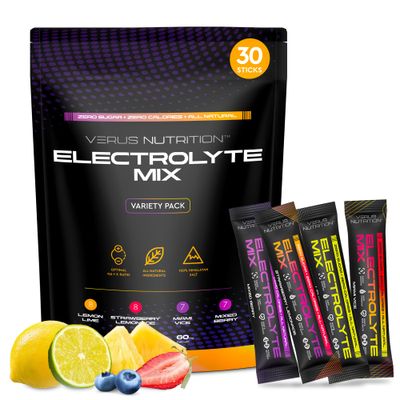VERUS NUTRITION Electrolytes Hydration Sticks No Sugar - Zero Calorie Variety Pack Sugar Free Electrolytes for Keto Vegan Natural Ingredients Electrolyte Mix for Energy Boost, 30 Servings