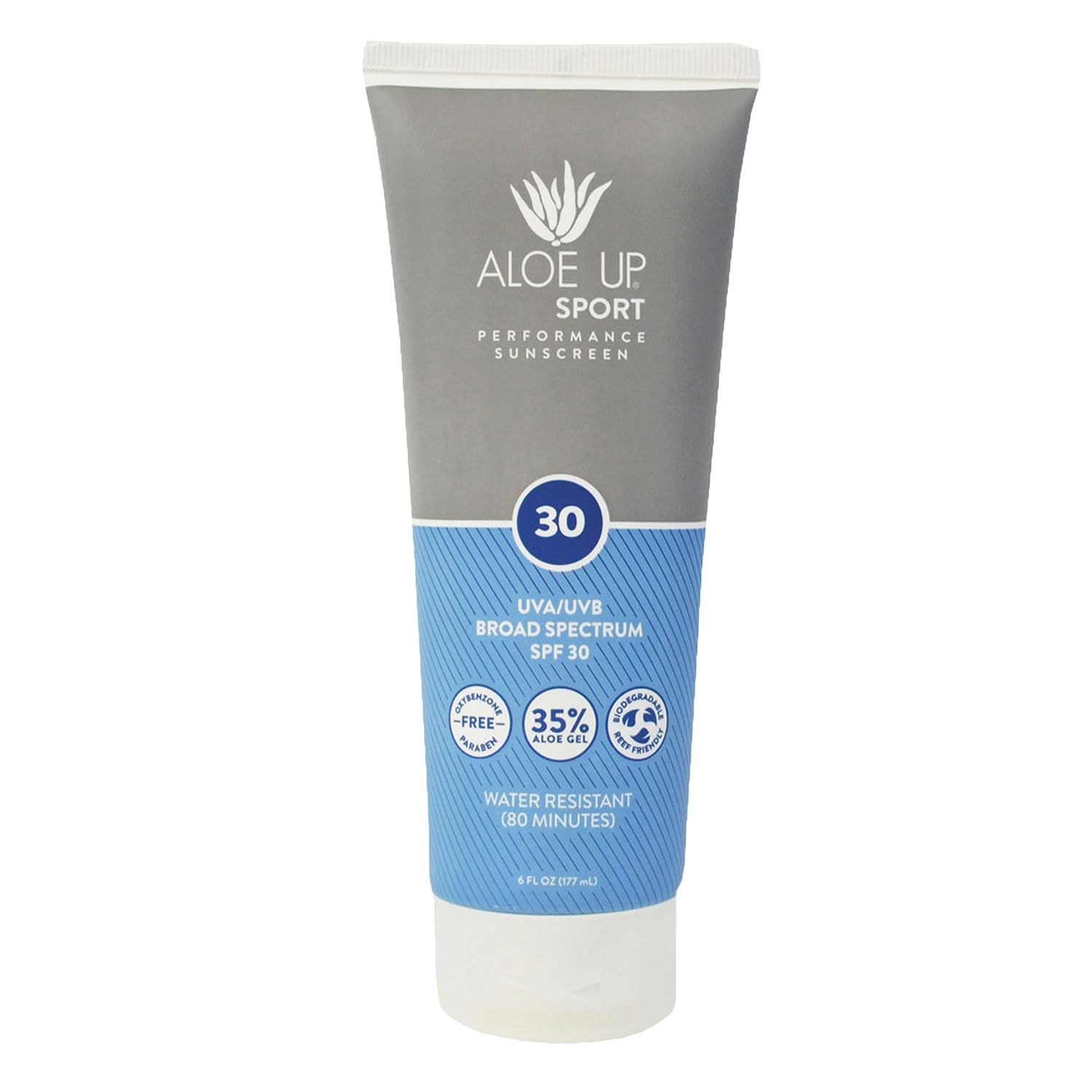 Aloe Up Sport Sunscreen Lotion SPF 30 - Broad Spectrum UVAUVB Sunscreen Protector for Face and Body - With Hydrating Aloe Vera Gel - Non-Greasy No White Cast Reef Safe Fragrance-Free - 6 Oz.