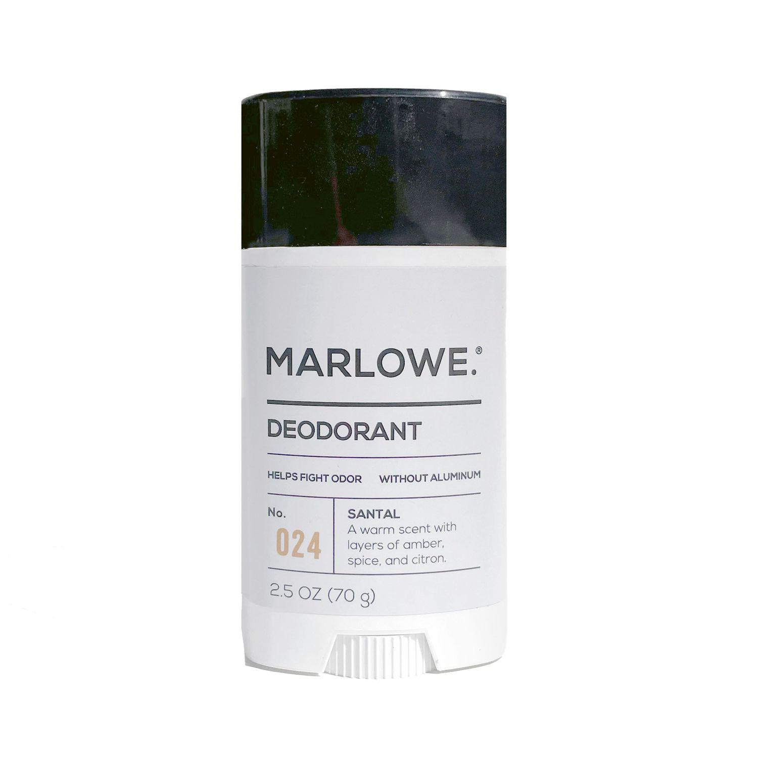 MARLOWE. No. 024 Mens Santal Deodorant 2.5 oz, Natural Deodorant for Men, Aluminum Free Stick, Made with Coconut Oil, Shea Butter Jojoba, Natural Ingredients, Warm Amber, Spice Citron Scent