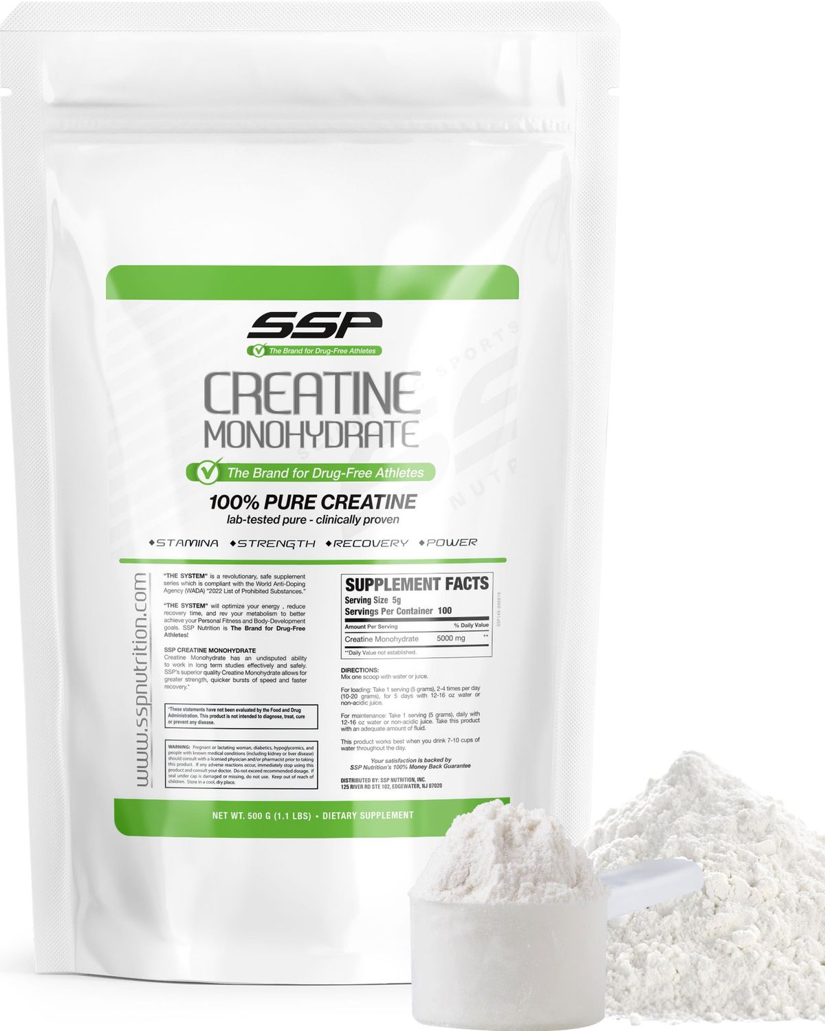 SSP Creatine Monohydrate - Unflavored Supplement for Hydration, Recovery Muscle Support - Workout Fitness Nutrition for Women Men - 100 Pure Creatine