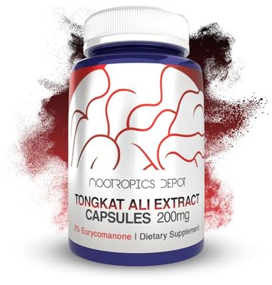 Nootropics Depot Tongkat Ali Extract Capsules 200mg 60 Count 2 Eurycomanone by HPTLC Eurycoma longifolia Root Extract