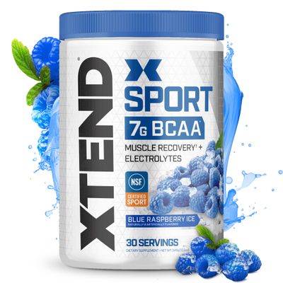 XTEND Sport BCAA Powder Blue Raspberry Ice - Electrolyte Powder for Recovery Hydration with Amino Acids - 30 Servings