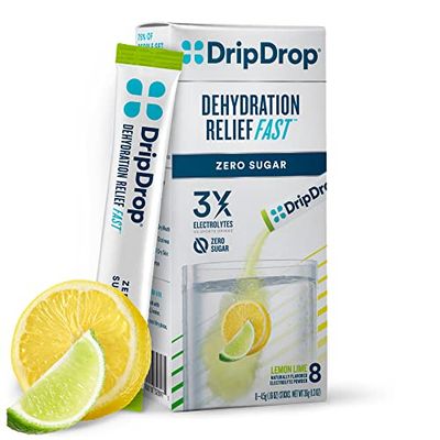 dripdrop Hydration - Zero Sugar Electrolyte Powder Packets Keto - Lemon Lime - 8 Count