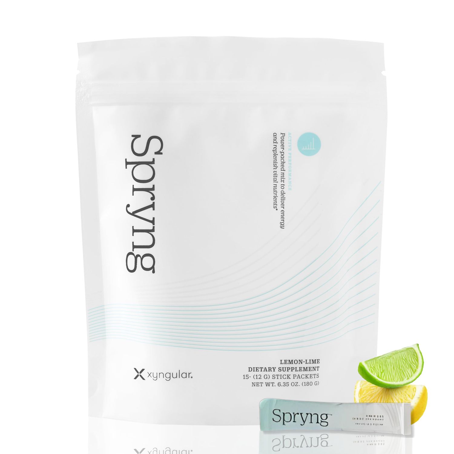 Xyngular Spryng Lemon Lime 15 Packets Energy Recovery Drink Mix Just Add Water Infused With Electrolytes, Magnesium, Potassium, Vitamin C B12 Energy, Focus, Performance
