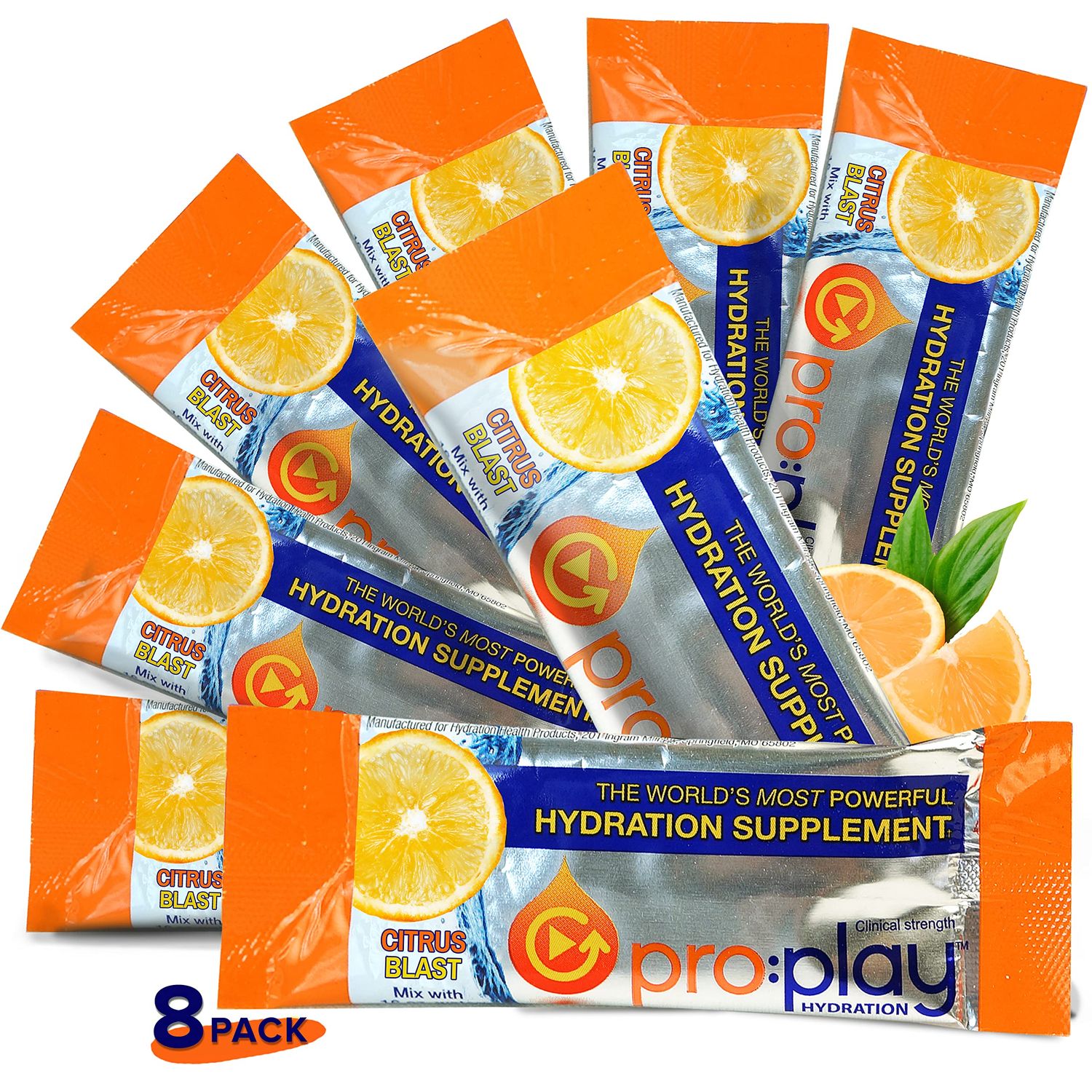 ProPlay - 8 Stick Packs Citrus Blast - Electrolyte Hydration Drink with Magnesium Zero Sugar - All Natural