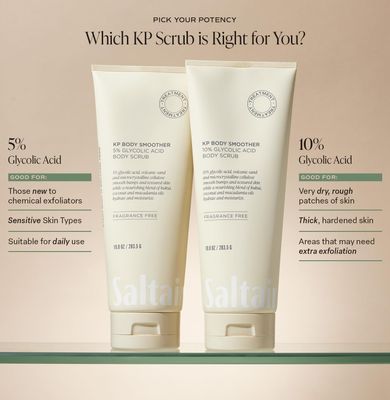 Saltair KP Body Scrub. 10 Glycolic Acid Treatment with Volcanic Sand and Plant Moisturizers. Fragrance-Free Physical Chemical Exfoliator. Exfoliating Body Scrubber for Rough Bumpy Skin, 10oz.