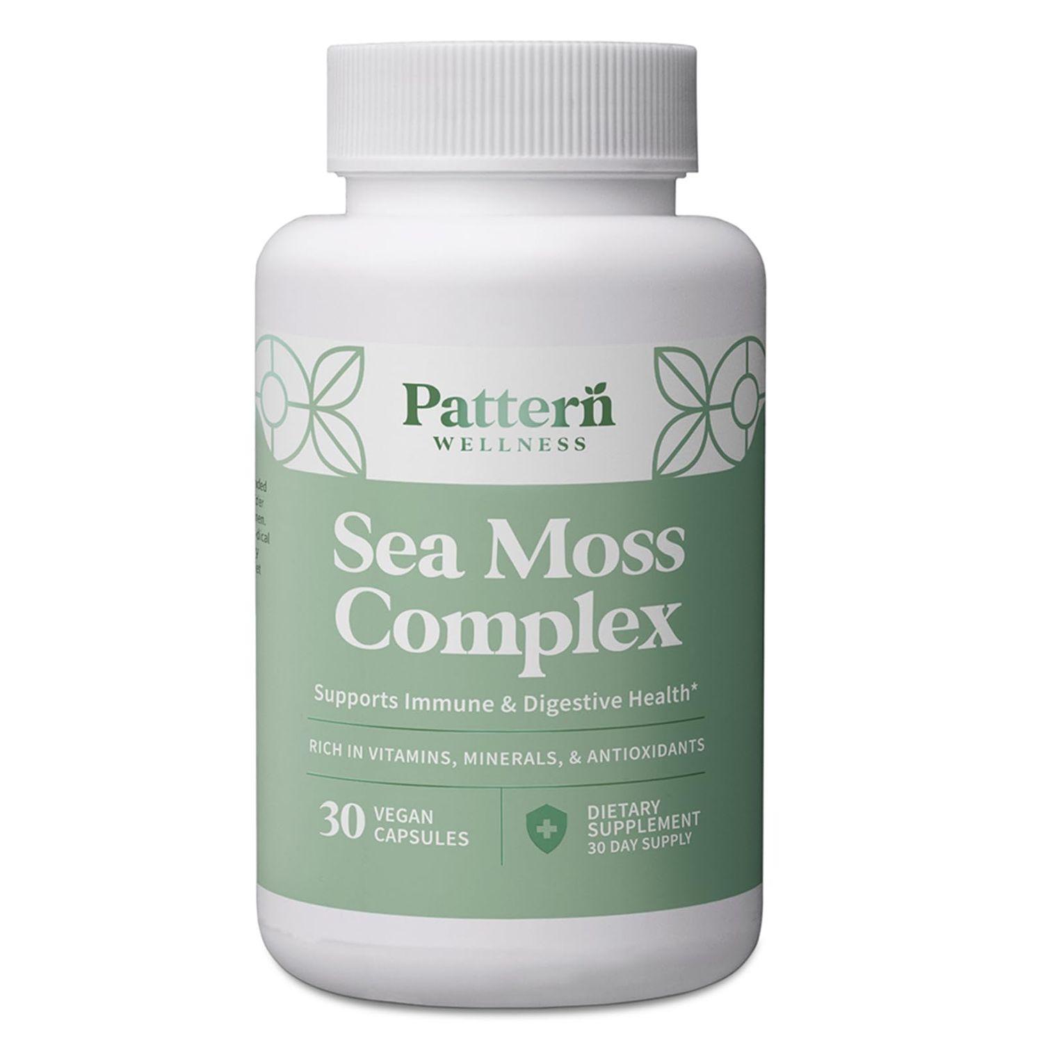 Pattern Wellness Sea Moss Complex - Organic Sea Moss, Burdock Root, Bladderwrack, Vitamin C, Ginger Capsules - Immune Support, Digestive Health, Energy Support - Vegan, Non-GMO - 30 Capsules