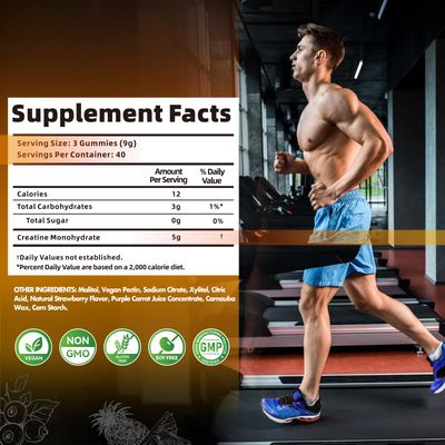 Nutravita Creatine Monohydrate Gummies for Men Women-5g of Creatine Monohydrate per Serving - Sugar Free,Vegan,Blueberry Pineapple Flavor, 120 Count