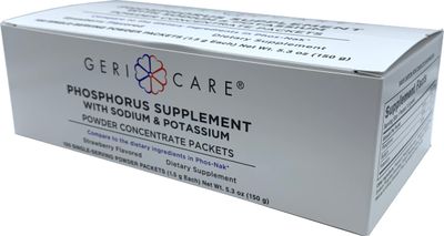 GeriCare Phosphorus Supplement Powder with Sodium Potassium - 100 Count Strawberry-Flavored 1.5g Packets for Bone, Nerve, and Muscle Support - Easy-to-Mix Electrolyte Formula