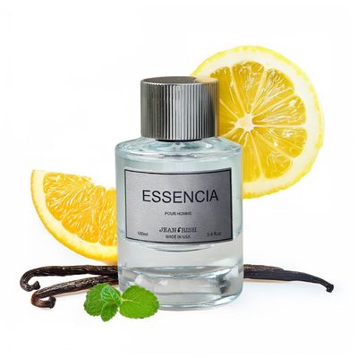 Jean Rish Essencia Pour Homme Eau De Parfume for Men (3.4 Fl Oz 100ml) with Orange, Mint Madagascar Vanilla Notes - Long Lasting and Luxury Fragrance