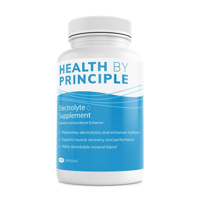 HEALTH BY PRINCIPLE Electrolyte Supplement (No Iodine) - Muscle Cramp Prevention, Rapid Rehydration -100 Easy to Swallow Veggie Capsules