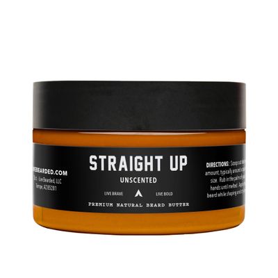 Live Bearded Beard Butter, 3 fl oz - Made in the USA - All-Natural Leave-in Conditioner and Softener with Shea Straight Up Unscented - Fragrance-Free