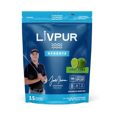 LivPur Nutrition Hydrate Hydration Powder wElectrolytes Essential Amino Acids Nutrients NSF Certified for Sport, No Artificial Flavors Easy Single-Serve Sticks Cool Lime, 15 Sticks