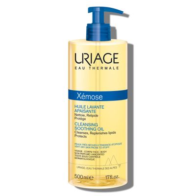 Uriage Xmose Cleansing Soothing Oil Mild Foaming Nourishing Gel-in-oil, Face Body, Fragrance Soap-Free, 500 mL 17 oz