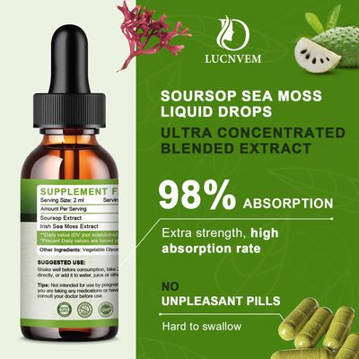 LUCNVEM (2 Pack) Organic Soursop Graviola with Sea Moss Liquid Drops, Soursop Bitters Liquid Rich in Multivitamin for Natural Antioxidant, Immune Boost, Cell Support Regeneration, Pineapple Flavor