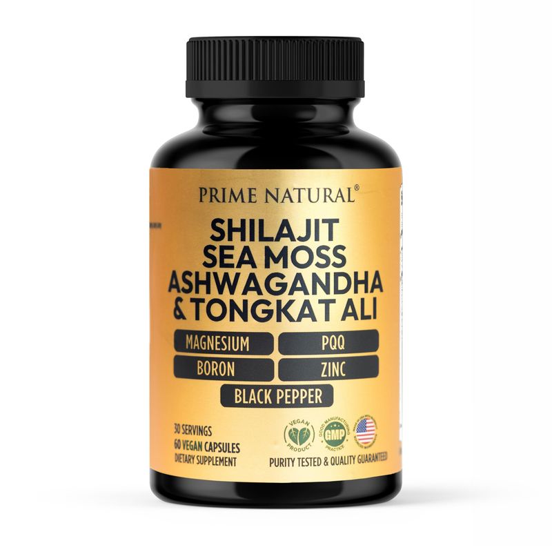 Shilajit 10,000mg, Irish Sea Moss 2000mg, Ashwagandha 3000mg, Tongkat Ali 30,000mg, Boron, Magnesium, PQQ More 60 Capsules - 30 Days Supply Fulvic Acid Veg Capsules Vegan Gluten Free Non-GMO