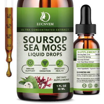 LUCNVEM (2 Pack) Organic Soursop Graviola with Sea Moss Liquid Drops, Soursop Bitters Liquid Rich in Multivitamin for Natural Antioxidant, Immune Boost, Cell Support Regeneration, Pineapple Flavor