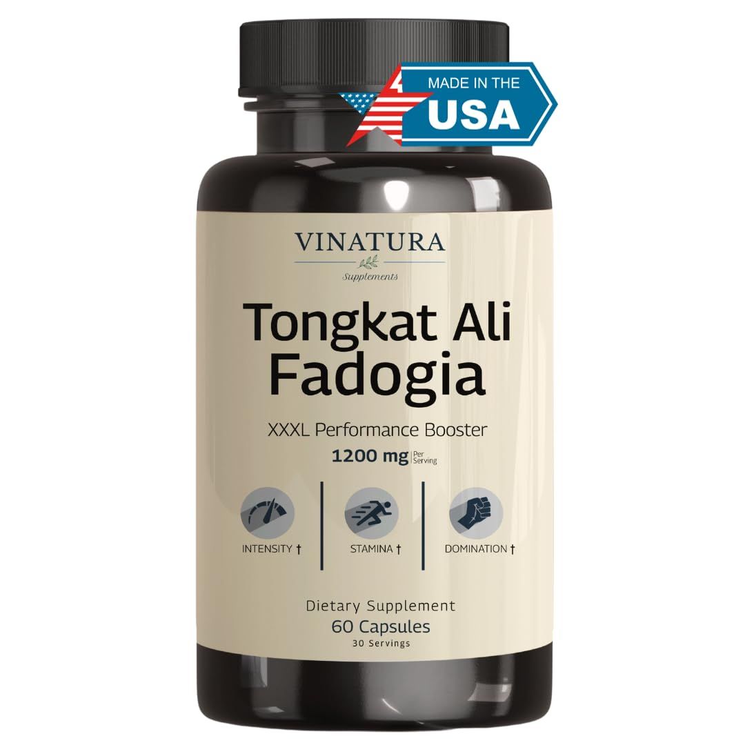 Tongkat Ali Fadogia Agrestis - 1200mg, Enhanced with Nitric Oxide Booster Supplement, Longjack Tongkat Ali for Men, USA Made and Tested, 60 Capsules