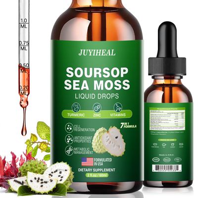 JUYIHEAL Soursop Graviola with Sea Moss Liquid Drops, 7-in-1 Soursop Bitters Liquid Rich in Multivitamin for Digestive Antioxidant, Immune Boost, Cell Support Regeneration