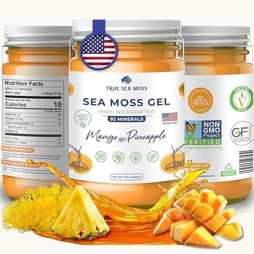 TrueSeaMoss Wildcrafted Irish Sea Moss Gel - Seamoss, Gut Health Antioxidant Supports - Made in USA (MANGOPINEAPPLE, Pack of 1)