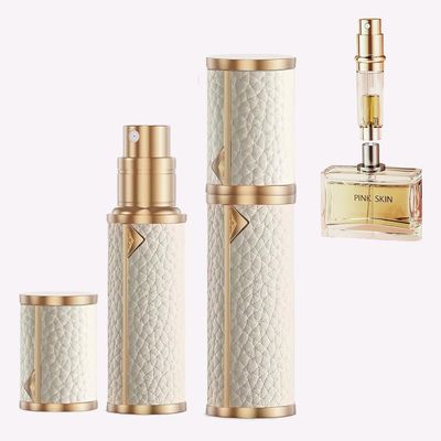 SAWOHO Perfume Travel Refillable Atomizer mini spray travel perfume bottleMini Cologne Dispenser refill bottle5ml Comes in gift box Genuine Leather Bottom-Filling Fragrances Perfume Atomizer(White)